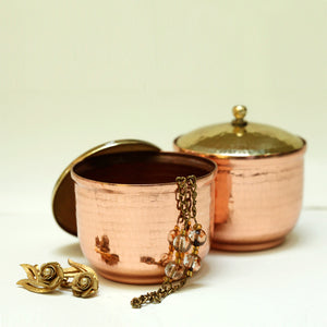 Handmade mini round trinket box with brass lid online.