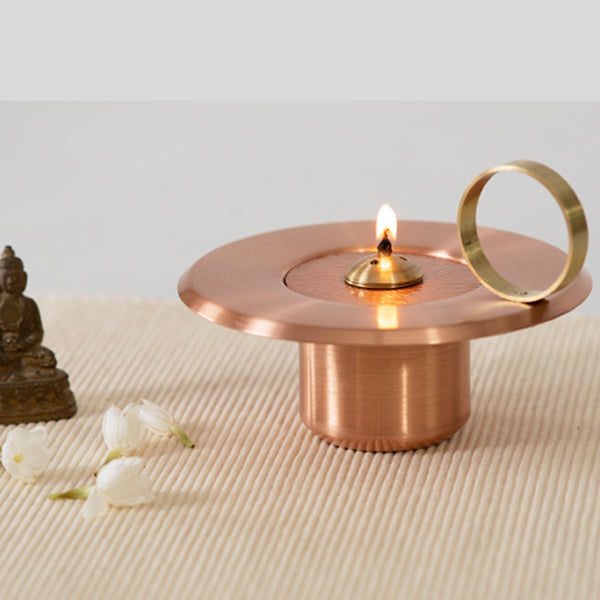 Solar Oil Lamp - Oil Lamp For Pooja - copper home decor item